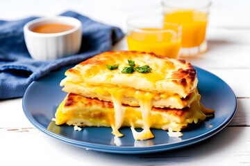 Wall Mural - Scrumptious Egg and Cheese Omelette: A Triple Delight of Egg-cellent Flavors - Egg, Cheese, and more Cheese in Every Tasty Bite