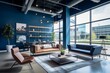 Modern Workspace in Marine Blue Tones Offering a Calm and Relaxing Environment