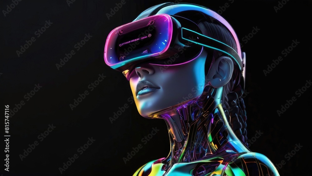 Humanoid robot with metaverse technology concept.Augmented reality ...