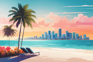 Wall Mural - the most beatiful Miami illustration background