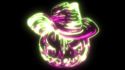 Poster - neon animation of Pumpkin with baseball cap