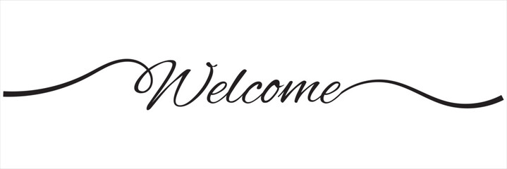 Poster - Welcome word - continuous one line with word. Minimalistic drawing of phrase illustration.  isolated on white background. Vector illustration. EPS 10