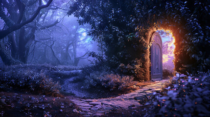 Wall Mural - Mystical Portal Opening in Enchanted Garden at Twilight  