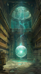 Wall Mural - ancient wizard's library with mystical artifacts and magical books