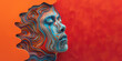 Silhouetted layered profile artwork on orange