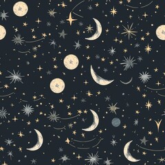 Wall Mural - celestial dreams: elegant seamless pattern of moons, stars, and orbits