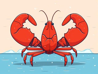 Lobsters flat design front view fishing industry theme cartoon drawing vivid