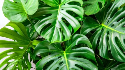 Wall Mural - background of monstera leaves close-up place for text, advertising