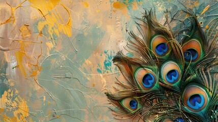 Wall Mural - Background of peacock feathers. The background is in an abstract style. A pattern of feathers. An exotic bird.