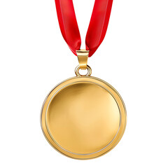 Wall Mural - Blank gold medal with red ribbon on transparent background