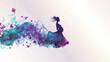 Schwanger Frau mit fliegenden Haaren als Zeichnung in bunten blauen Farben mit Platzhalter, ai generativ