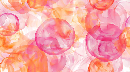 Abstract soft pink and orange Watercolor Circles Pattern- Seamless tile. Endless and repeat print.