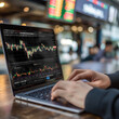 Börse Trading mit Händen am Laptop unterwegs, ai generativ