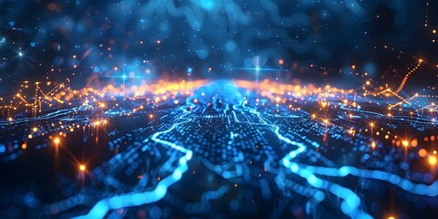 Poster - dynamic blockchain network electric bolts illustrating rapid cryptocurrency transactions