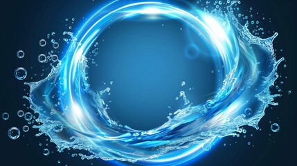 Poster - Circle water splash on transparent background. 3D modern illustration of swirling water with bubbles and sparkles.