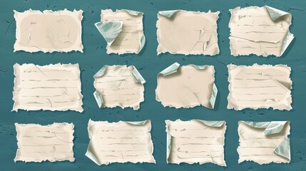 Poster - The piece of newspaper is torn and ripped at the edges. A realistic modern illustration set of cut and broken paper fragments.