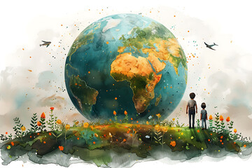 Wall Mural - A vibrant blue and green eco Earth globe symbolizes environmental world protection and ecological conservation, promoting the message 