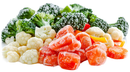 handful of fresh frozen vegetables isolated on transparent background