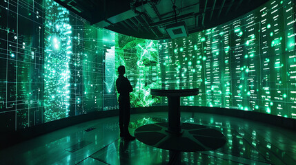 Wall Mural - A virtual laboratory where scientists conduct experiments in a simulated environment, manipulating digital matter and exploring the mysteries of the universe 