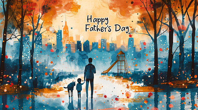 Father's Day celebration background adorned with a gift box mug calendar mustache heart shape
