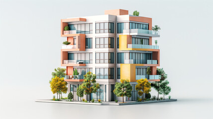 apartment building. Condominium and apartment building with  symmetrical modern architecture in the city downtown. Modern apartment buildings in a green residential area in the city. spacious. 