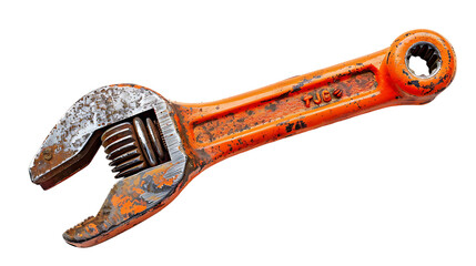 orange pipe wrench isolated on transparent background