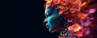 Creative Thinking, Mental Health.Female Profile With Rainbow Streaks. copy space/ Thinking female head. modern design illustration./ banner. copy space
