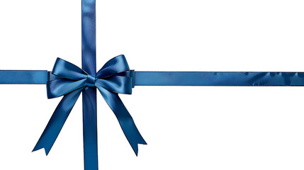 packaging composition with blue ribbon bow isolated on transparent background