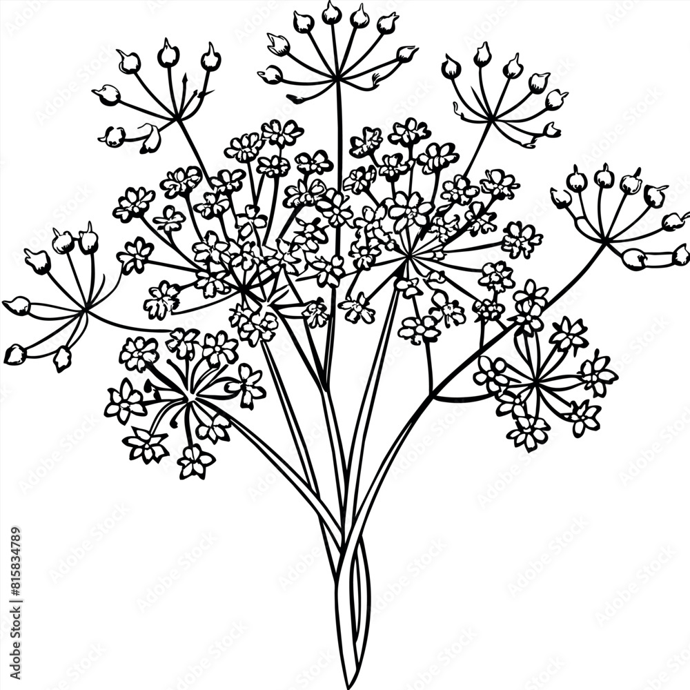 Image vectorielle Stock Queen Anne Lace flower outline illustration
