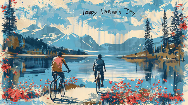 Father's Day celebration background adorned with a gift box mug calendar mustache heart shape
