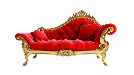 Wall Mural - Red fainting couch with gold trim isolated on transparent background