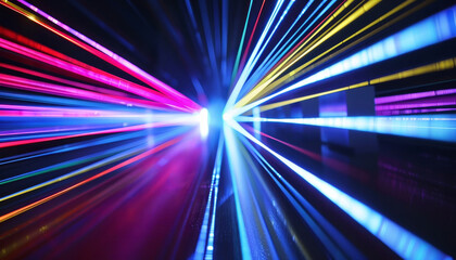 Wall Mural - a bright red, blue and purple light show with a red line in the middle by ai generated image