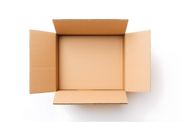 Top view of open cardboard box isolated on a white background