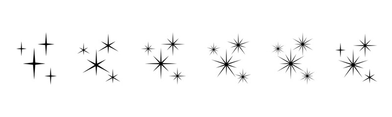 Wall Mural - collection of sets of decorative star sparkles isolated on a white background - simple black sparkle