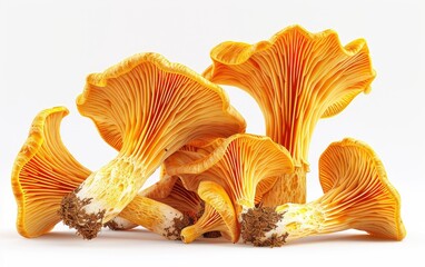 Bright orange chanterelle mushrooms with delicate gills.