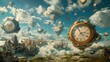 © Atthasit - A dreamlike landscape with melting clocks and gravity-defying objects