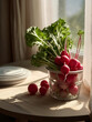 Bunch of freshly harvested red radishes, organic homegrown food, diet and healthy lifestyle concept.	