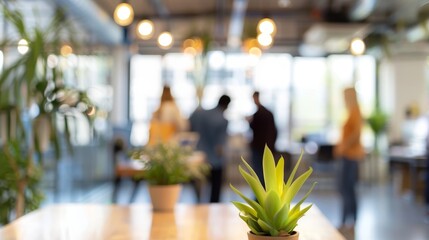 Group of people collaborating together in a modern office, defocused background