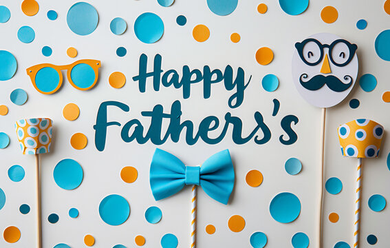 Father's Day celebration background adorned with a gift box mug calendar mustache heart shape

