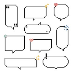 Fototapete - collection set of retro game 8bit pixel speech bubble balloon black and white color, flat design vec