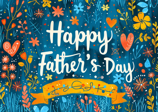 Father's Day celebration background adorned with a gift box mug calendar mustache heart shape

