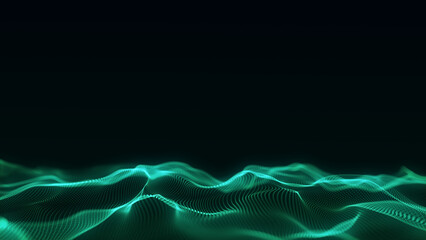 Colors wave with motion dots. Abstract digital background. Concept connection big data. Futuristic technology backdrop. 3D rendering.