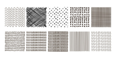 set of hand-drawn doodles of abstract shapes. Pencil textures, free hand drawing. Isolated on white background vector