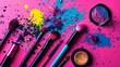 Colorful aesthetic makeup mockup, fun bright colored makeup set, luxury makeup branding with splattering paint 