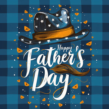 Father's Day celebration background adorned with a gift box mug calendar mustache heart shape

