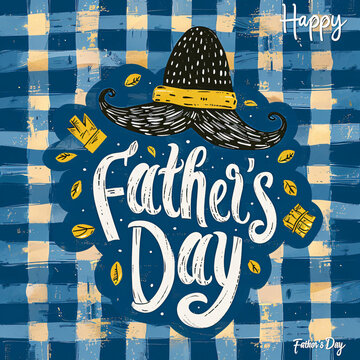 Father's Day celebration background adorned with a gift box mug calendar mustache heart shape

