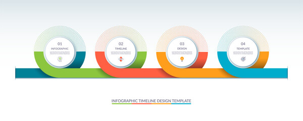 Wall Mural - Timeline infographic template with 4 steps, parts. Can be used for web design, diagram, chart, time line concept, business presentation.