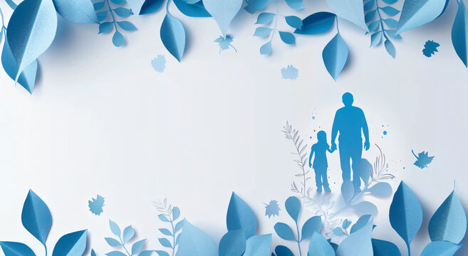 Father's Day celebration background adorned with a gift box mug calendar mustache heart shape
