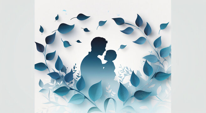 Father's Day celebration background adorned with a gift box mug calendar mustache heart shape
