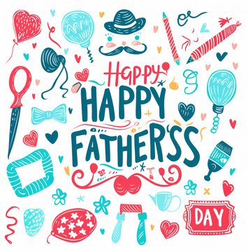 Father's Day celebration background adorned with a gift box mug calendar mustache heart shape
